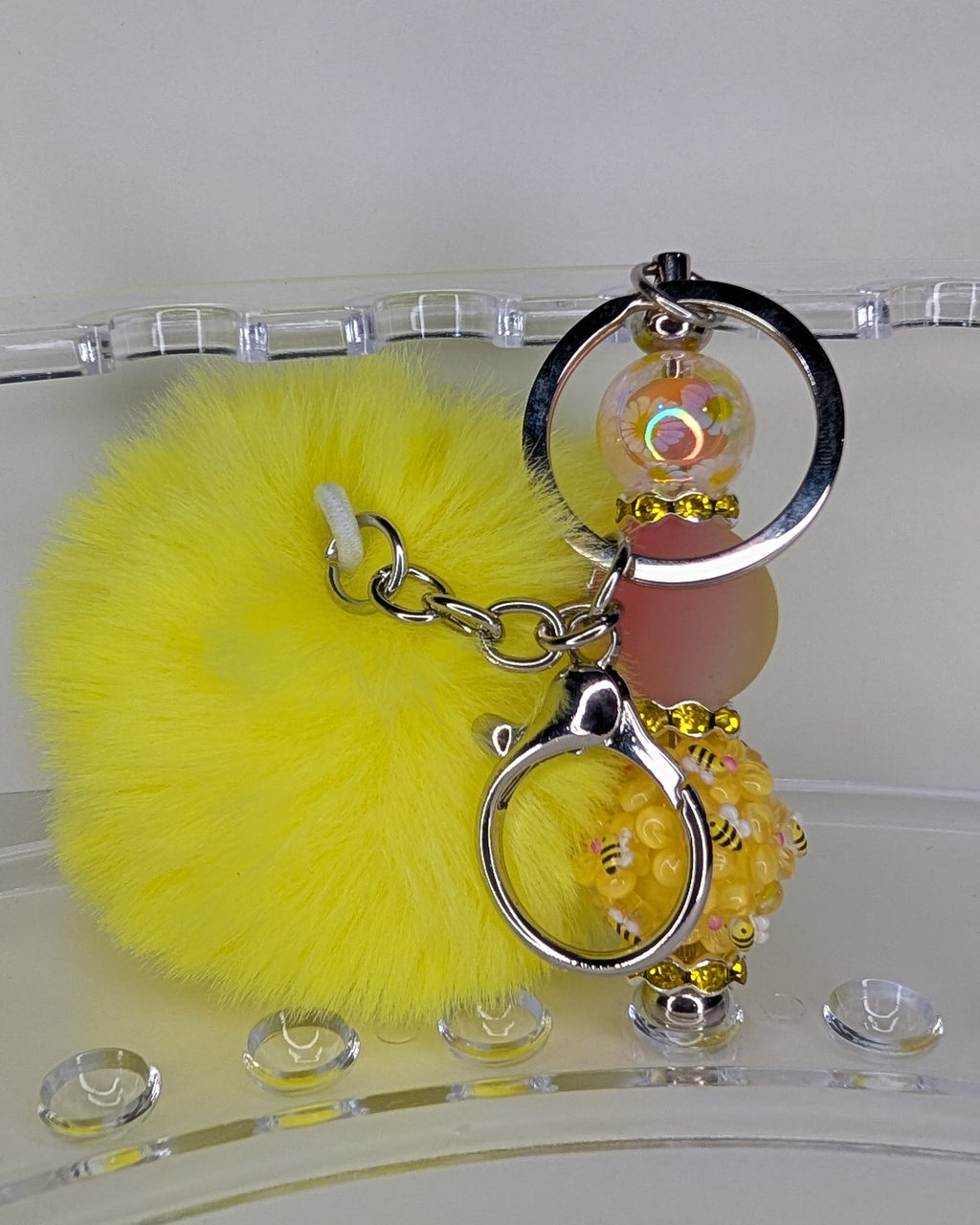 Yellow pompom key chain